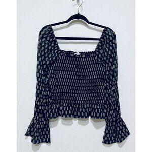 Patrons of Peace Top Womens Medium Black Paisley Puffy Sleeve Smocked Whimsigoth